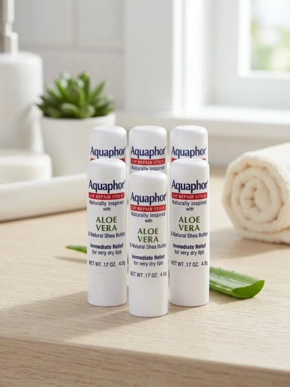 Aquaphor Lip Repair Balm Stick, Aloe Vera, 0.17 oz Pack of 6
